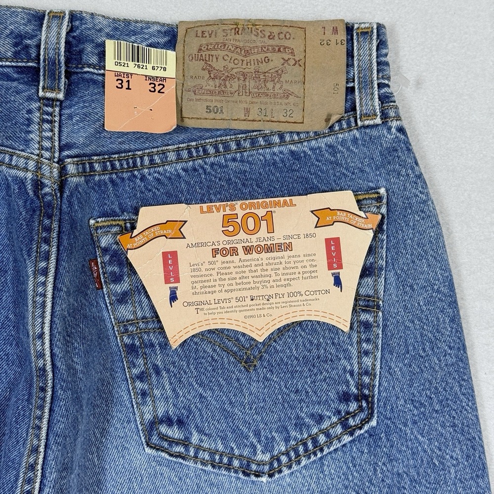 Vintage Levis 501 Jeans Women 31x32 DEADSTOCK 90s Denim USA Made Medium Wash NWT - Picture 9 of 16